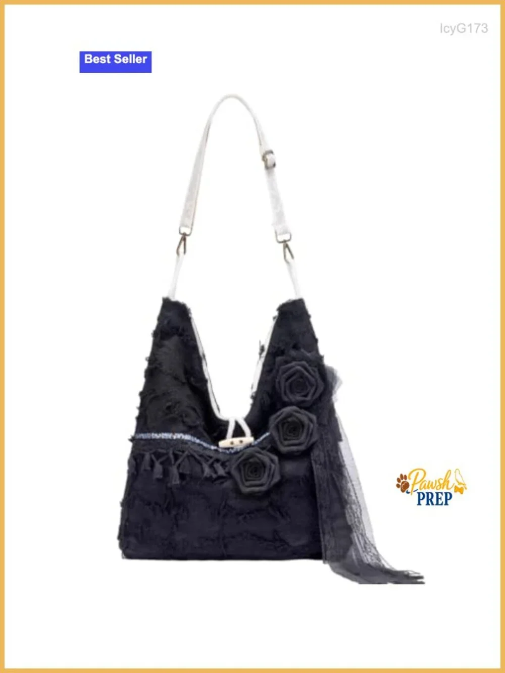 Boho Hobo Handbag with Adjustable Strap and Removable Flowers